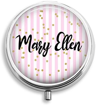 Personalized Pink White Stripes with Gold Confetti Pill Box Pill Holder Pill Case Medicine Holder Mint Tin Vitamin Holder Small Craft Container Handmade Gifts For Her