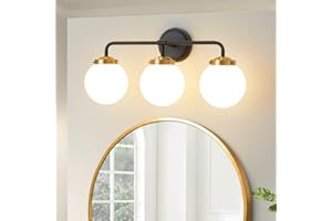 Deyidn Black Gold Bathroom Light Fixtures Above Mirror, Modern Vanity Lighting with White Glass Globe Shade 3-Light Farmhouse Wall Sconce