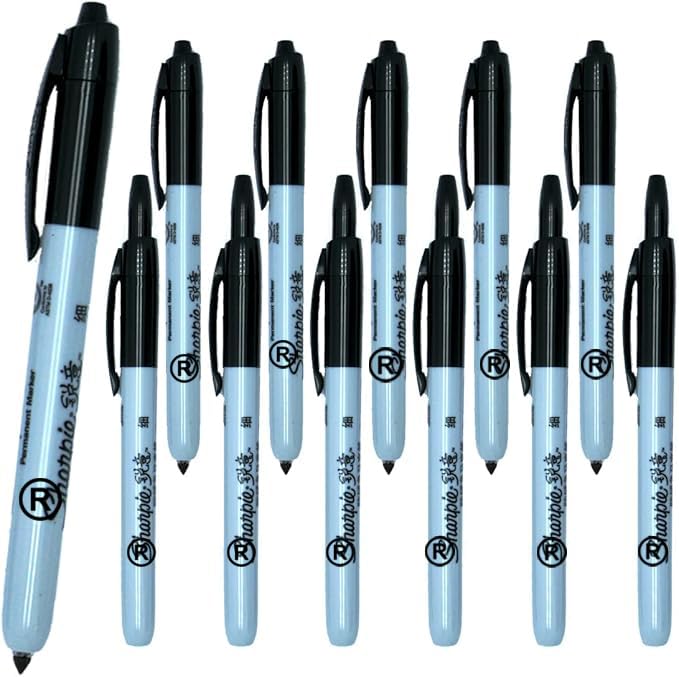 Newell Brands Sharpie Fine Point Retractable Permanent Markers - For Plastic, Glass, Wood, Metal, Fabric and More [ASIA IMPORT], 12 Pack (Black)