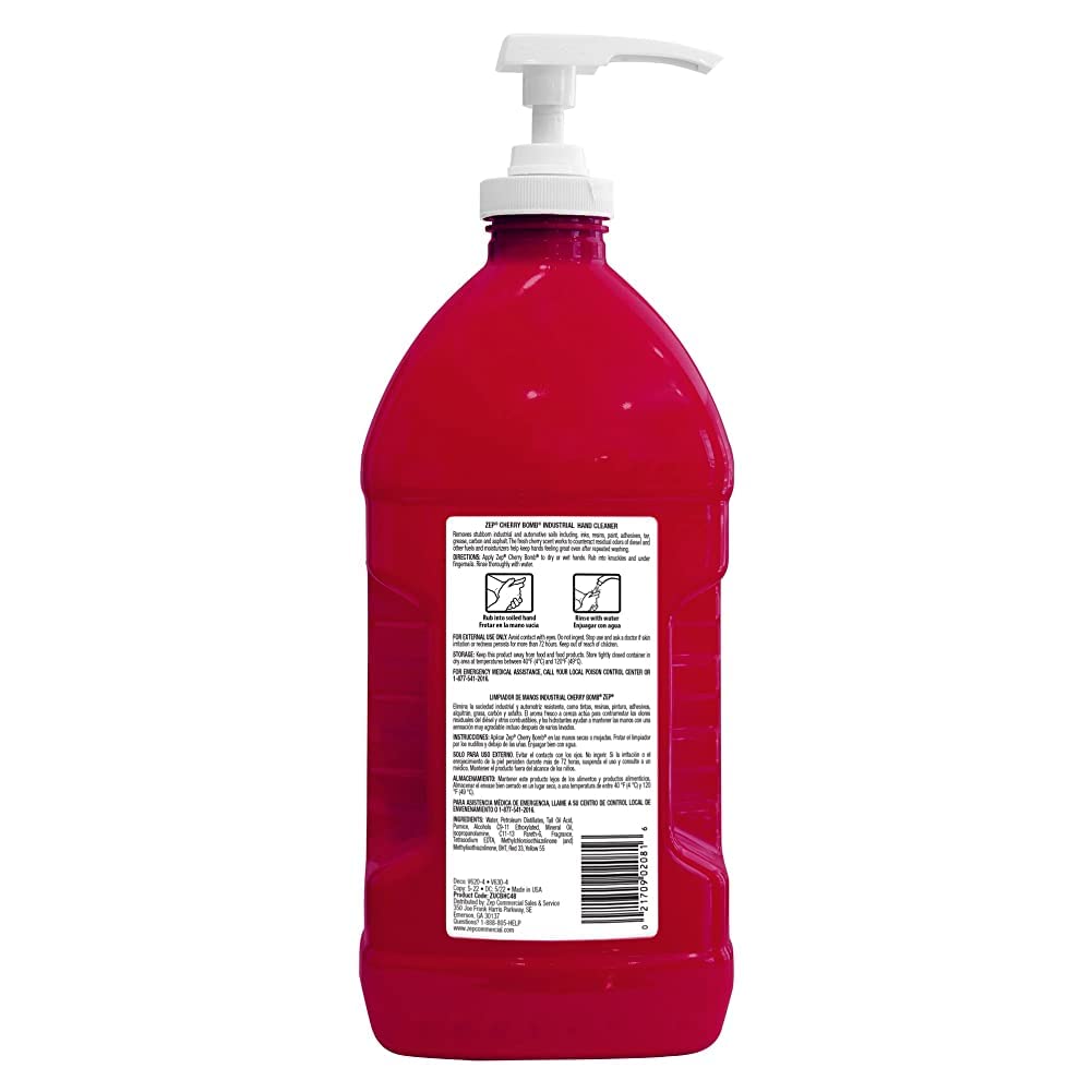 Zep Cherry Bomb Hand Cleaner 48 oz (Case of 4) - Volcanic Rock and Emollients - Perfect for mechanics and DIY'ers
