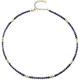 Aleasha Gemstone Beaded Choker Spinel Lapis Lazuli Amethyst Turquoise 14" Necklace for Women Gold Stainless Steel Handmade Strand Boho Jewelry