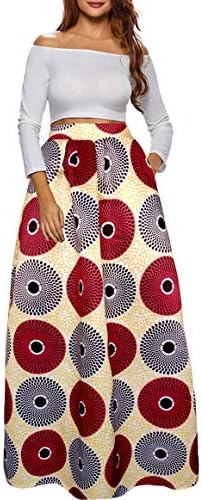Afibi Women African Printed Maxi Skirt Flared Skirt A Line Long