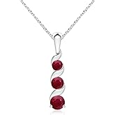 Angara Channel-Set Round Ruby Three Stone Journey Necklace in Sterling Silver | Natural Ruby Three Stone Pendant for Women | July Birthday, Anniversary, Gemstone Jewelry Gift