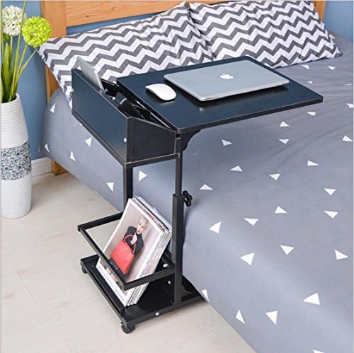 Overbed Table Adjustable C Table Portable Computer Laptop Stand Desk - Modern Sofa table With Wheels Mobile Side Table for Living Room Bedroom With Mini Sofa Cabinet Side Storage Table Black