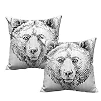 LilyDecorH Couple Pillowcase,Animal,Hand Sketch Grizzly Bear Wildlife Mammal Ink Drawing Figure Nature Theme Artwork,Black White 14"x 14"x2 Suitable for Hair and Skin Health