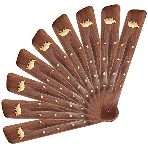 Trounistro 10 Pieces Incense Sticks Holder Incense Burner Ash Catcher Wooden Handmade - 10.2 Inches Long