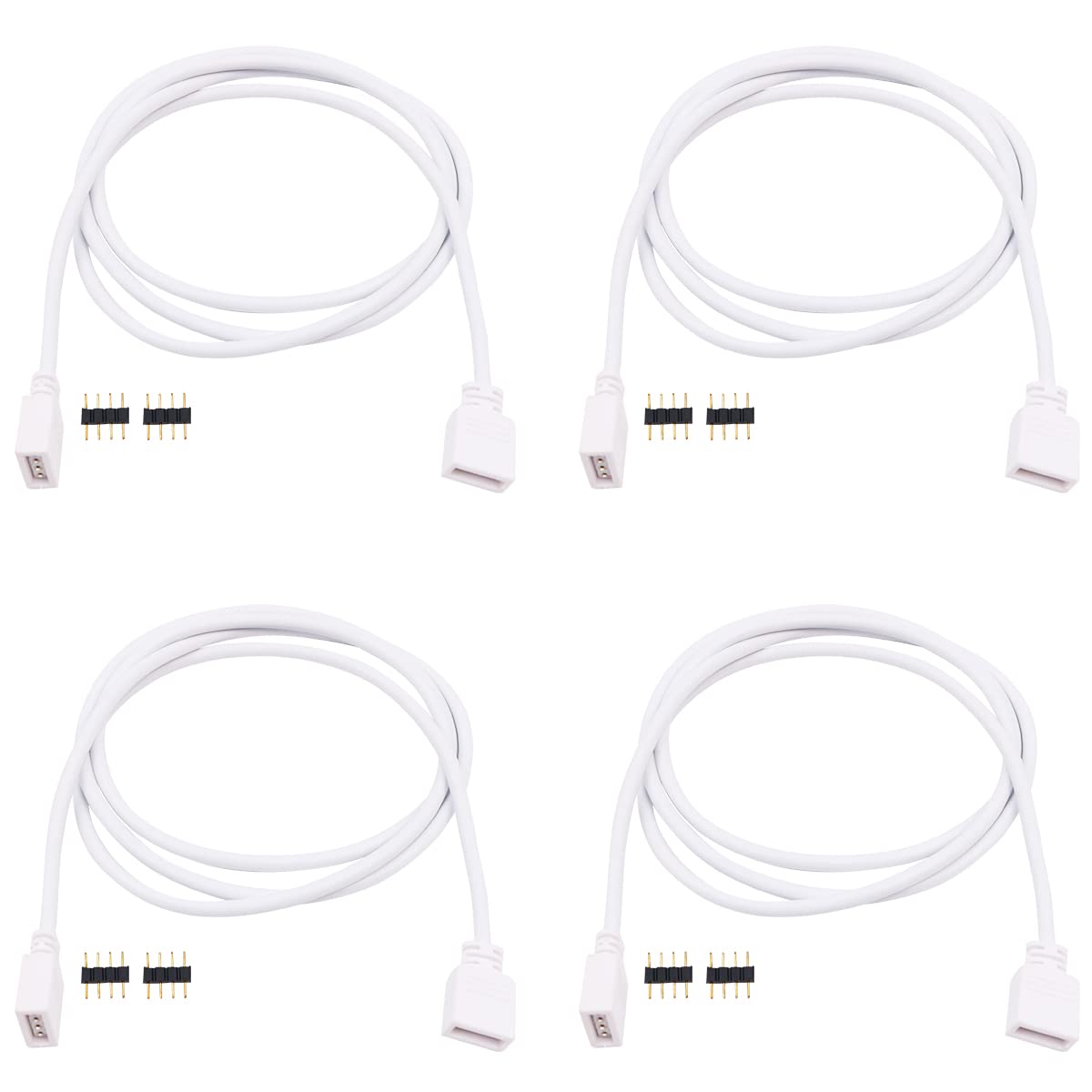 WANGCL 4Pcs Led Strip Light Connectors 4pin Led Light Extension Cable for RGB 3528 5050 2835 Strip Light - 1M