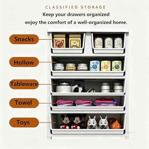 Beauenty Plastic Drawer Storage Cabinet, 5 Layers Toys Clothes Storage Organizer with Wheels, Storage Cabinet of Drawers for Living Room, Bedroom, Bathroom, Kitchen (Colourful-2& Small Drawer)