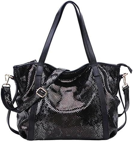 Mihu Womens Genuine Leather Snake Pattern Handbag Big Shoulder Crossbody Bag - Black