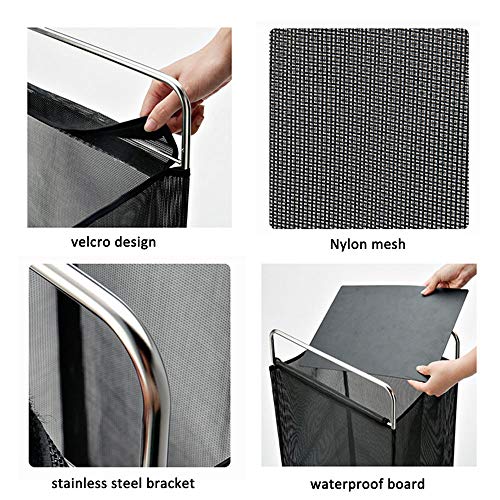 KINGBERWI Large Laundry Basket Woven Mesh Laundry Hamper, Storage Washing Bin Clothes Bag, Black