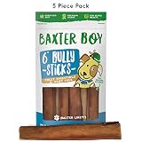 Baxter Boy 6-inch Premium Grade Bully Sticks Dog Treats [EXTRA-THICK], (5 Pack) - 6" Long All Natural Gourmet Dog Treat Chews - Fresh and Tasty Beef Flavor - 30% Longer Lasting
