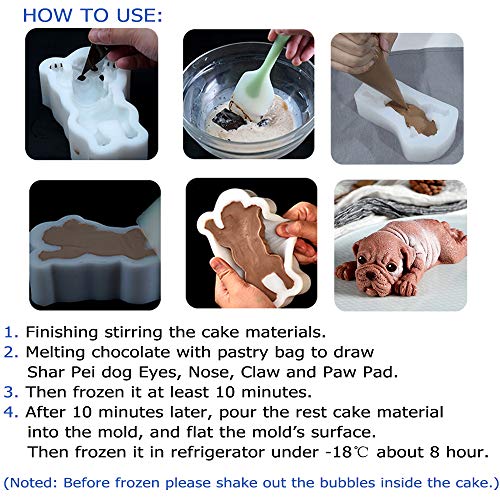 3D Shar Pei Silicone Cake Mold, SIKSIN Fondant Mousse Cake Decoration Mold, Dog Chocolate Mould, Candy, Soap, Ice Making, Candle Mold - 4Inch 2nd Generation