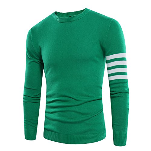 WYMBS Men's knit sweater striped sweater-shirt with round collar ,green,l WYMBS Men's knit sweater striped sweater-shirt with round collar ,green,l