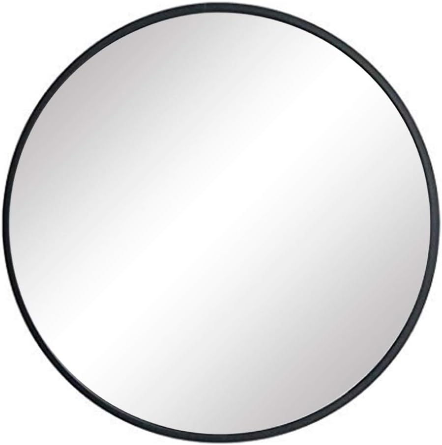 FANYUSHOW Large Simple Round Metal Frame Mirror, 24” Wall-Mounted Mirror for Bedroom, Bathroom, Living Room, Entryway, Vanity Mirror, Black: Furniture & Decor