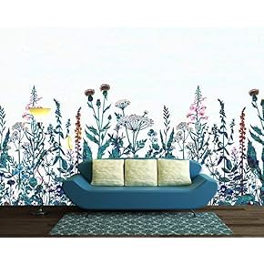 Large Wall Mural - Various Flowers on White Background | Self-Adhesive Vinyl Wallpaper/Removable Modern Wall Decor - 66x96 inches