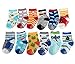 ShoppeWatch 12 Pairs Baby Toddler Socks with Grips | Anti Slip Non Skid Grippy Bottoms | 2T and 3T Crew Gripper Socks | For Kids Infant Babies Boys BBSK14B