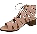 Top Moda Women's Scalloped Edge Lace Up Block Heel Sandal
