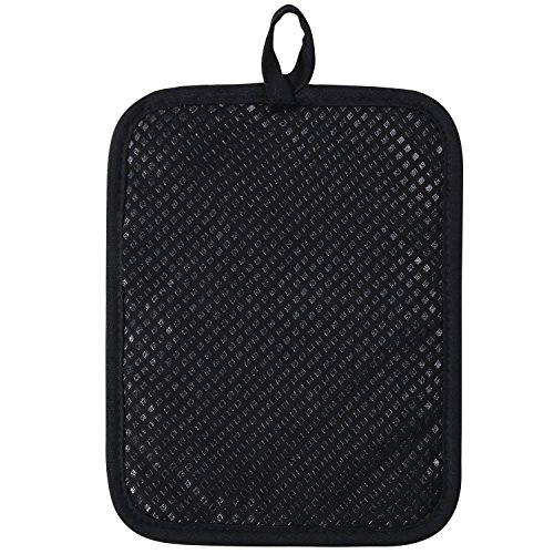 100% Cotton with Silicone Kitchen Everyday Basic Pot Holder Heat Resistant Coaster Potholder Oven Mitts with Pocket for Cooking and Baking Set of 2 Black - Thumbnail 2