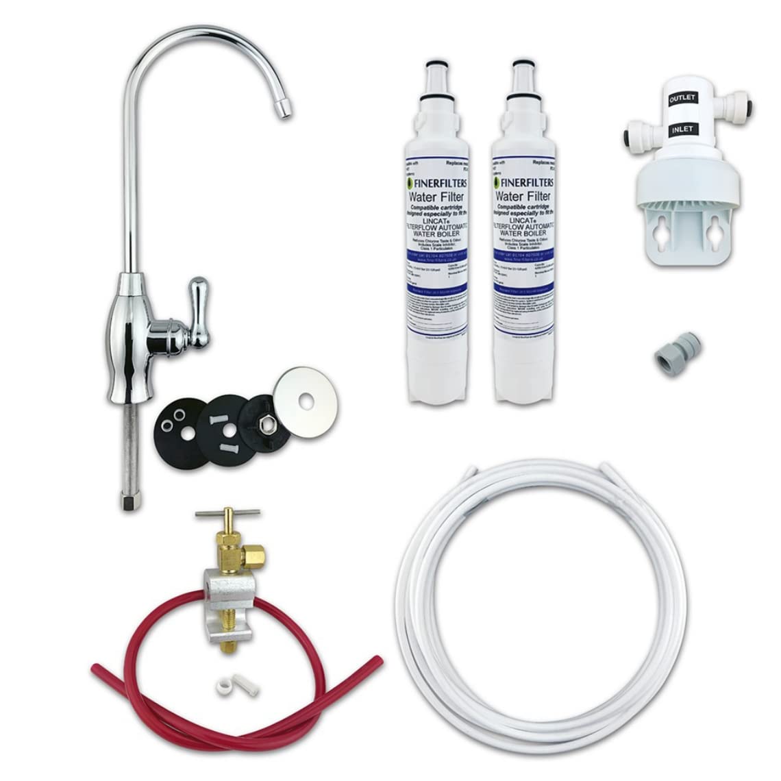 Finerfilters Deluxe Under-Sink Drinking Water Filter System, Remove Chlorine and Limescale, Full DIY Kit, Easily Change Filters Without Shutting Off Water Supply (12 Months (2 Filters) - Baseball Tap