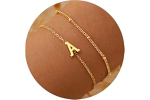 BAYLAY Gold Initial Bracelets for Women Girls - 18K Gold Plated Layered Letter Initial Bracelet Dainty Gold Initial Charm Bracelet Gold Bracelets for Women Teen Girl Gifts Trendy Stuff