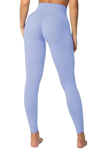 SUNZEL SUNZFLY INVISIBLE BUTT SCRUNCH WORKOUT LEGGINGS FOR WOMEN, BUTT LIFTING HIGH WAISTED GYM YOGA PANTS WITH TUMMY CONTROL 25″ LIGHT BLUE LARGE