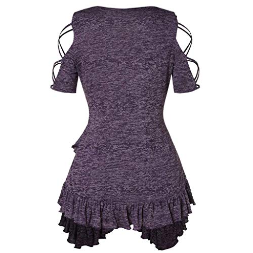 Duseedik Women's Summer Tops Plus Size Blouse Casual Strapless Cross Straps Ruffled Tailored T-Shirt Tunic Tank Tops Purple