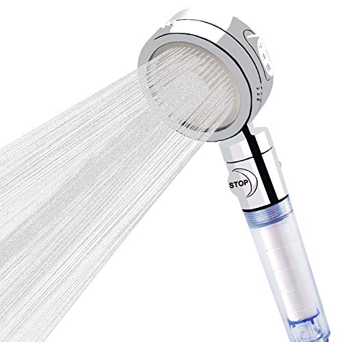 jooe Detachable Shower Head with Handheld ON/OFF Pause Switch 4 Setting Spray, PP Cotton Filters Water-Saving Chrome Showerheads for Elderly and Kids Ultimate Shower Experience! Round