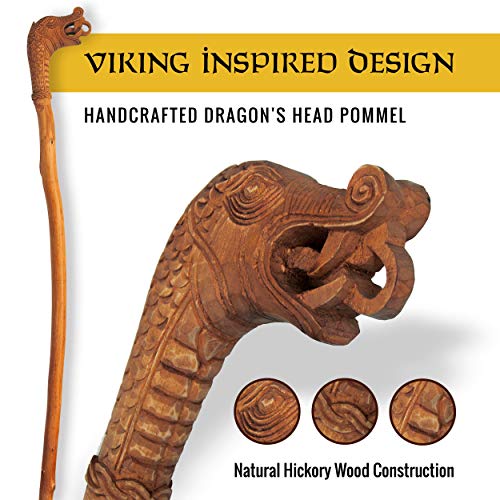 Norse Tradesman Solid Willow Wood Viking Cane - Rustic Dragon's Head Walking Staff - Thumbnail 2
