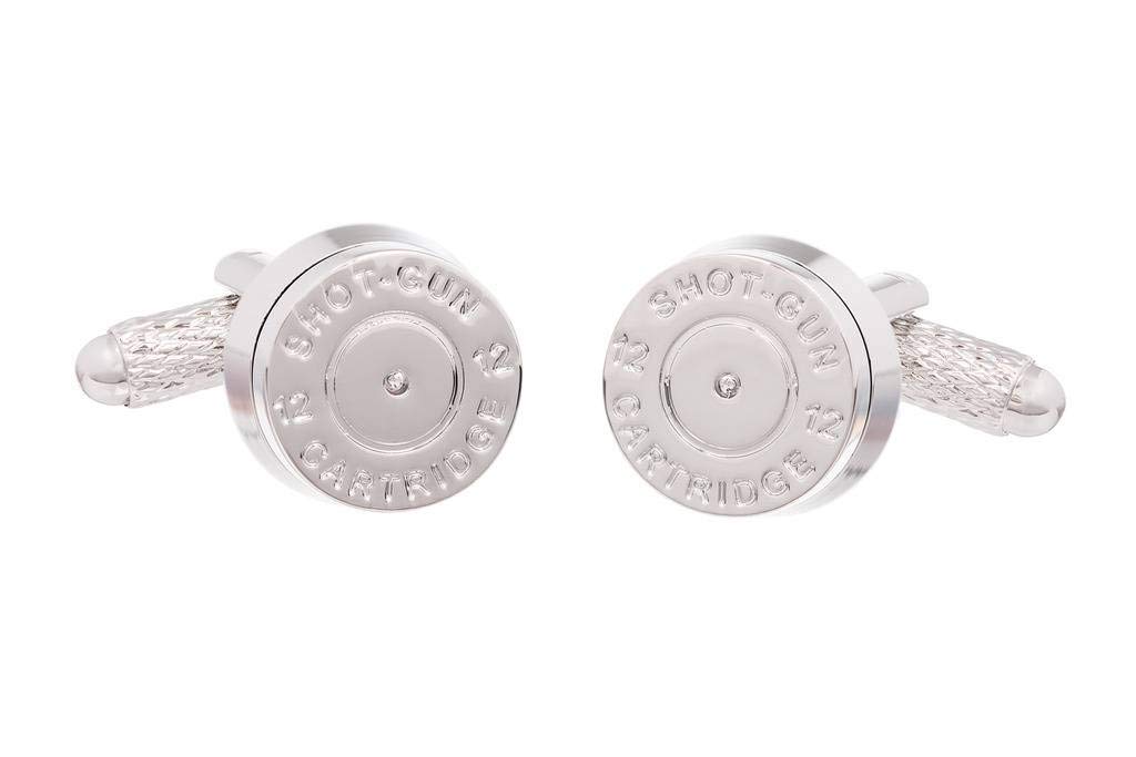 Onyx - Art Cufflinks - Shotgun Cartridge End Cap Cufflinks for Men Silver Colour 12 Bore Presented in Cufflink Gift Box