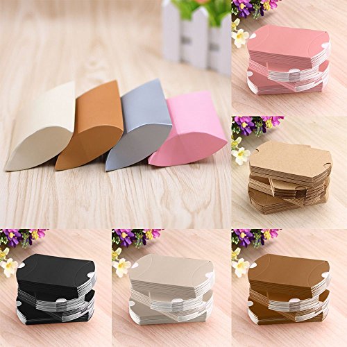Okdeals 50pcs Pillow Paper Candy Box Wedding Favors Baby Party Bread Gift Bag (White)