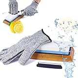 Premium Knife Sharpener Stone Double Nonslip 1000/6000 - Whetstone For Sharpening Many Types Of Knives - Silicone & Bamboo Base - Japanese Waterstone Kit - BONUS Pair Of Cut Resistant Gloves