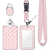 Pink Bow Cherry ID Badge Holder Badge Reel Lanyards for ID Badges Keychain Vertical Protector Retractable Carabiner Clips Heavy Duty Key Lanyard for Women Server Manager Office Accessories