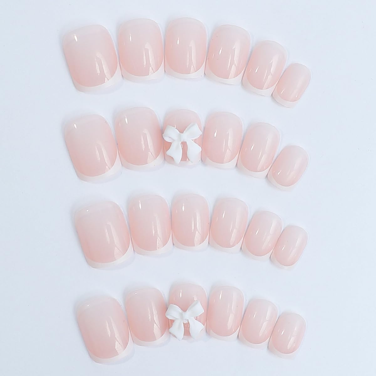 Pink Press on Nails Short Square Fake Nails White French Tip Full Cover Glue on Nails Solid Color Glossy Nude Pink Designs Cute False Nails Stick on Nails for Women Girls Acrylic Manicure Salon 24Pcs - Image 5