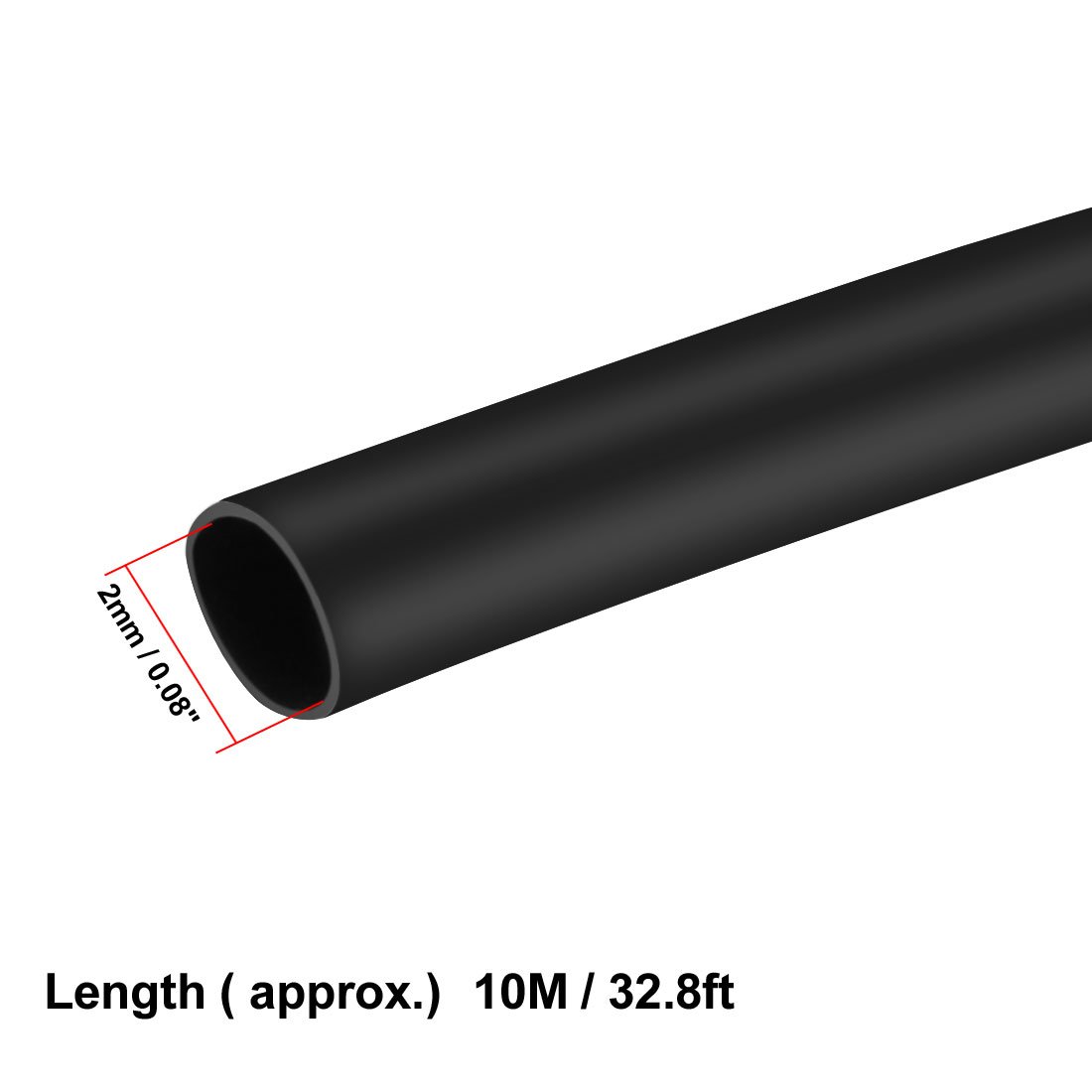 sourcing map Heat Shrink Tubing 2mm Dia 10m Length 2:1 Heat Shrink Wrap Cable Sleeve Heatshrink Tube Black - Image 3
