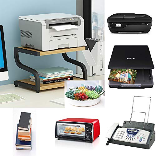 PUNCIA Office Desktop Laser Multifunction Printer Copier Scanner Shelf Stand Rack with Anti - Skid Pads for Desktop Organizer Storage Shelf Double Tier Tray for Microwave Oven Potted Plants (Black)