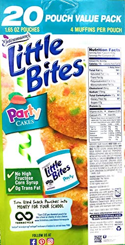 Entenmann's | Little Bites | Party Cakes | 20 Pouches 80 Muffins | 4 Muffins in each Pouch | Delicious | Yummy | Tasty | Net WT 2 LB 1 oz (936g) | 1 Box |