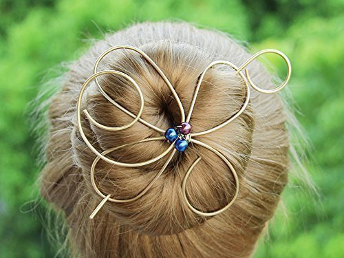 Brass Hair Clip Hair Bun Holder with Pearls, Customized Hair Stick Hair Pin Hair Fork Hair Slide Hair Jewelry,Women Hair Accessories Gift for Her.