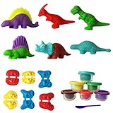 SUPRBIRD Kids Dough Dinosaur Playset Toys DIY Clay and Molds Set - Includes 6 Tubs of Play Doh Modelling Compound