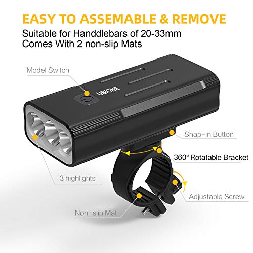 image for USION Bicycle Headlight NEWEST, USB Rechargeable Bike Light Front 800 