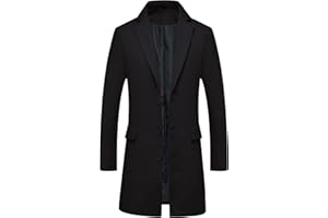 Lisskolo Men's Classic Wool Trench Overcoat Single Breasted Mid Long Wool Blend Top Pea Coats Jackets