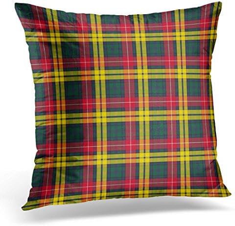 VANMI Throw Pillow Cover Plaid Buchanan Green Yellow and Red Tartan Vintage Decorative Pillow Case Home Decor Square 18x18 Inches Pillowcase