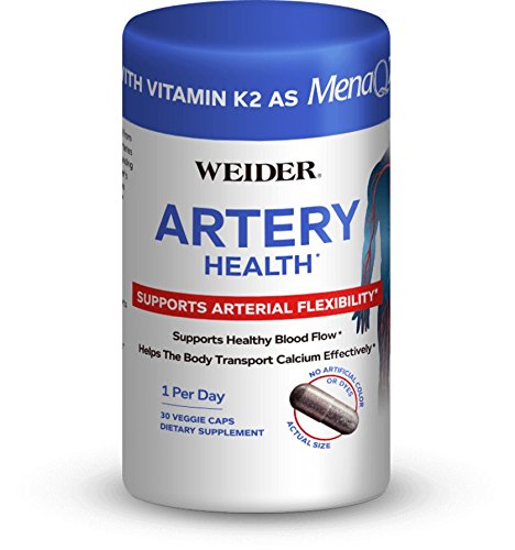 Weider Artery Health High Absorption Formula with 180mcg of Vitamin K2 MK7 Aronia Berry & Ginger Root- Supports Arterial Flexibility & Healthy Blood Flow- One Month Supply