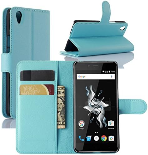 OnePlus X Case, Premium PU Leather Wallet Flip Case Cover with Stand Card Holder for OnePlus X 2015 Smartphone (Wallet - Sky Blue)