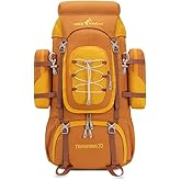 Bseash 70L (65+5) Waterproof Hiking Camping Backpack with Rain Cover, Outdoor Sport Travel Daypack for Climbing Touring (Yellow)