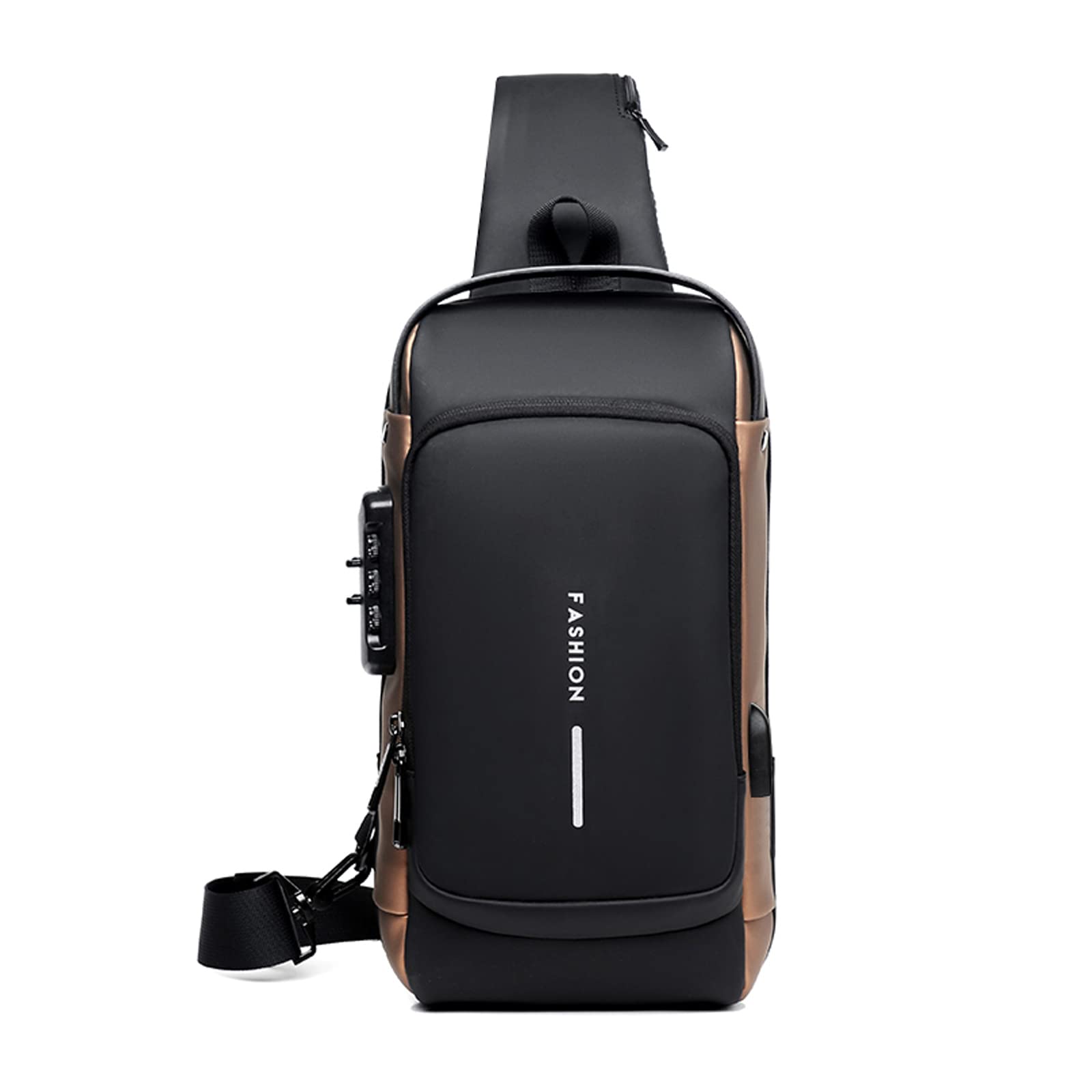 FANDARE Anti-theft Sling Bag Business Men Bag Chest Crossbody bags with USB Charging Port Waterproof Small Backpack for Outdoor Work Hiking Running Sport Travel Bag Black Brown