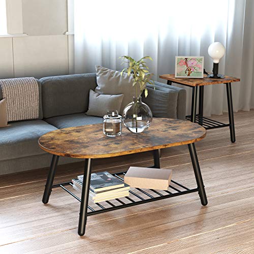 IRONCK Industrial Oval Coffee Tables for Living Room, 2Tier Tea Table