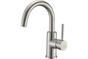 CREA Bar Sink Faucet, Bathroom Kitchen Faucet Brushed Nickel Pre Wet Small Mini Kitchen Bath Utility Marine Faucet Single Hole Stainless Steel Farmhouse Vanity Lavatory Faucets Outdoor