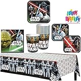 Star Wars Birthday Party Supplies Pack for 8 Guests - 8 lunch plates, 8 dessert plates (4 of each design), 16 lunch napkins, 8 cups, and a table cover