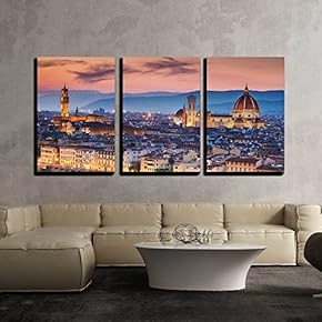 3 Piece Canvas Wall Art - Beautiful Sunset Over Cathedral of Santa Maria Del Fiore (Duomo), Florence, Italy - Modern Home Art Stretched and Framed Ready to Hang - 16"x24"x3 Panels