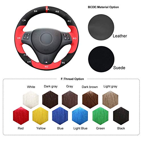 OUYUE Customized Handsewing Black Suede Red Suede DIY Steering Wheel Cover Wrap for BMW E90 320i 325i 330i 335i E87 120i 130i 120d